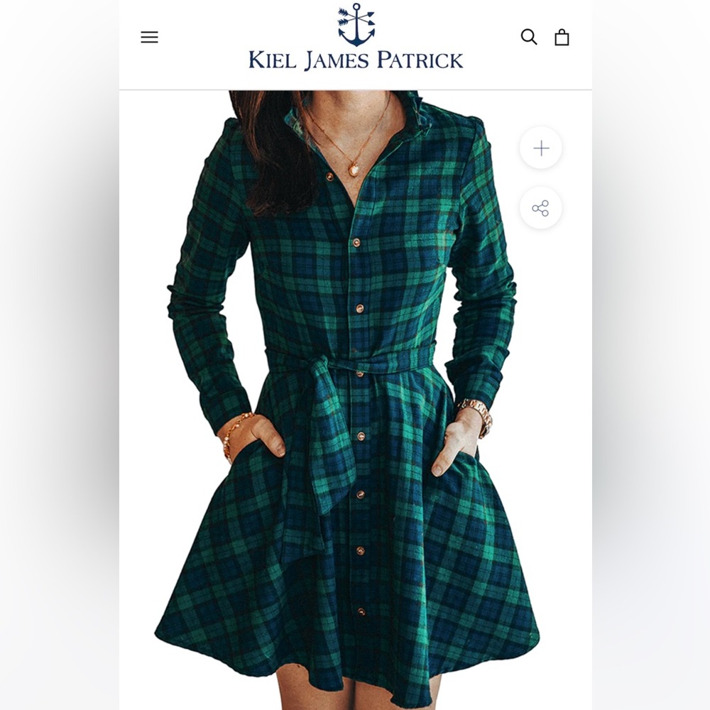 Kiel James Patrick Under The Mistletoe Flannel Cozy Cabin Dress Green Blue Plaid